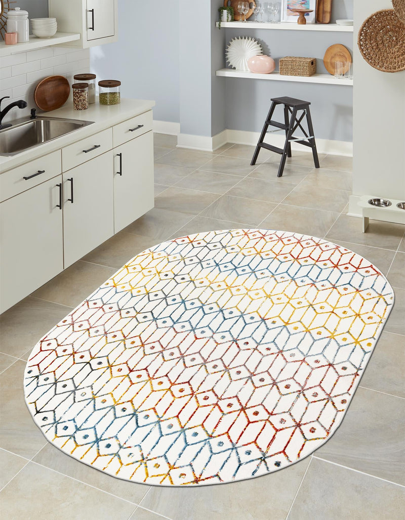 Garden Maze Retreat Collection Area Rug -  Mazeview Oval Multi  lifestyle 99