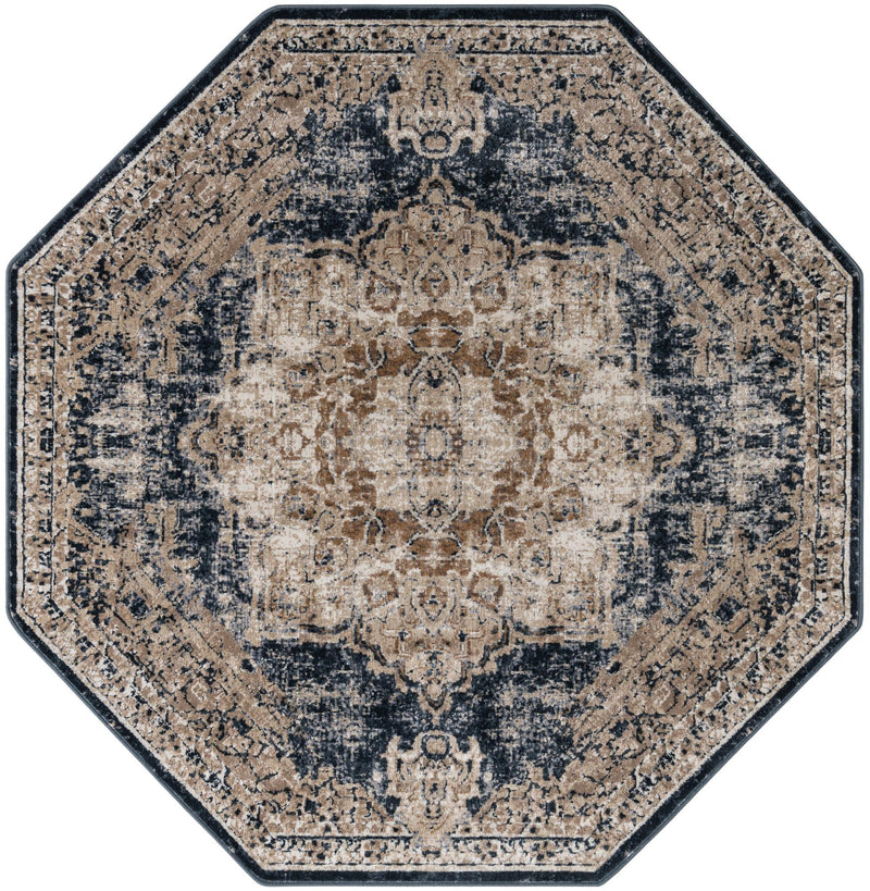 Coastal Manor Collection Area Rug -  Pelican Octagon Dark Blue  lifestyle 24