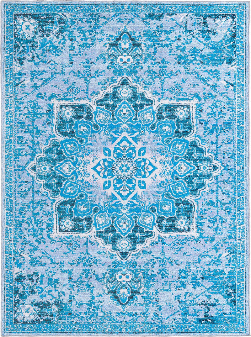 Baroque Era Collection Area Rug - Versailles (Aqua Blue) Rectangle Aqua Blue Main