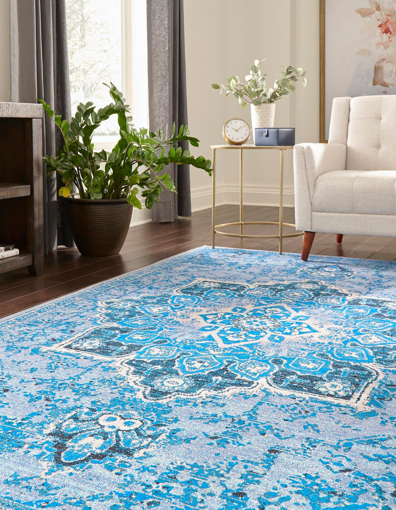 Baroque Era Collection Area Rug - Versailles (Aqua Blue) Rectangle Aqua Blue  lifestyle 3