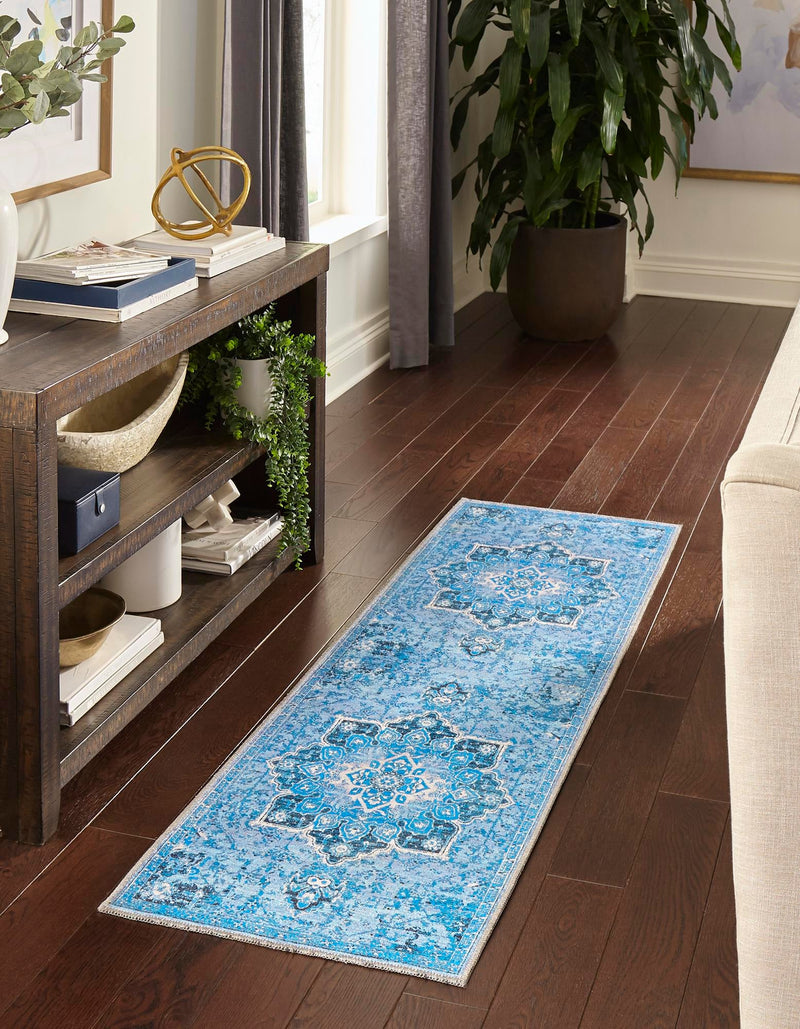 Baroque Era Collection Area Rug - Versailles (Aqua Blue) Runner Aqua Blue  lifestyle 12