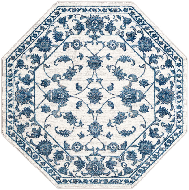 Charleston Elegance Collection Area Rug -  Seaport (White Blue) Octagon White Blue  lifestyle 18