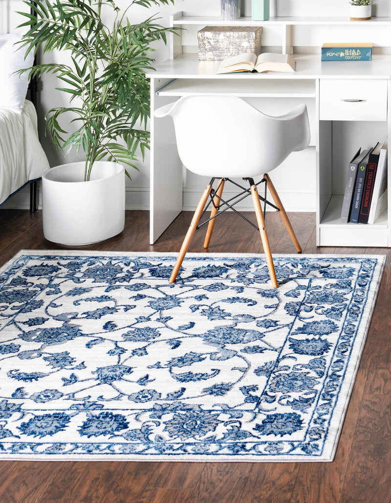 Charleston Elegance Collection Area Rug -  Seaport (White Blue) Square White Blue  lifestyle 24