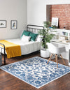 Charleston Elegance Collection Area Rug -  Seaport (White Blue) Square White Blue  lifestyle 29