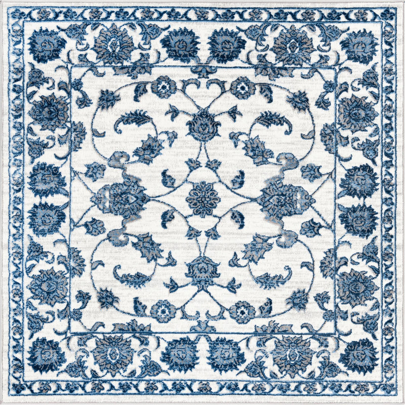 Charleston Elegance Collection Area Rug -  Seaport (White Blue) Square White Blue  lifestyle 19