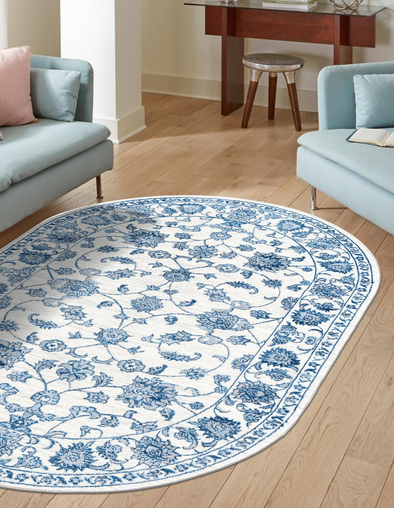 Charleston Elegance Collection Area Rug -  Seaport (White Blue) Oval White Blue  lifestyle 25