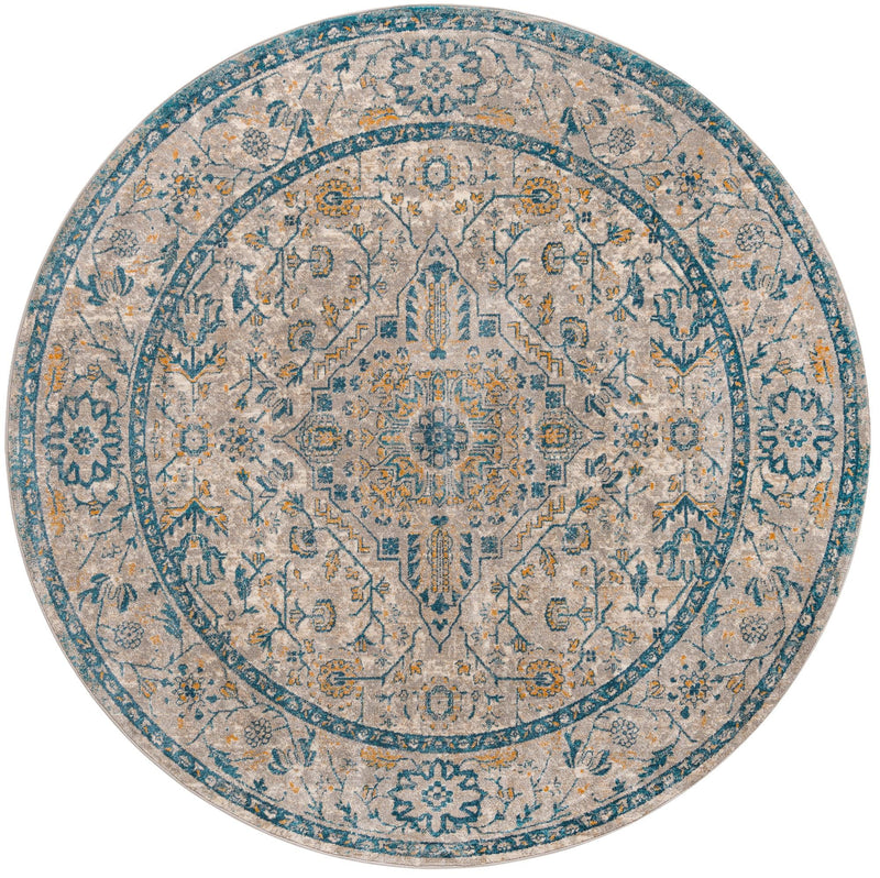 Seville Stripes Collection Area Rug - Cadiz (Light Gray) Round Light Gray  lifestyle 3