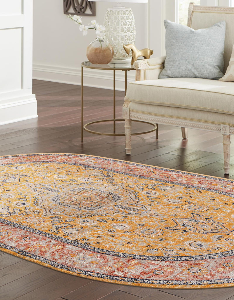 Seville Stripes Collection Area Rug - Cadiz (Yellow) Oval Yellow  lifestyle 14