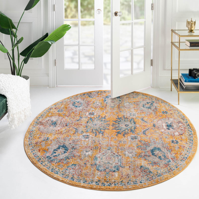 Seville Stripes Collection Area Rug -  Cordoba (Yellow) Round Yellow  lifestyle 67