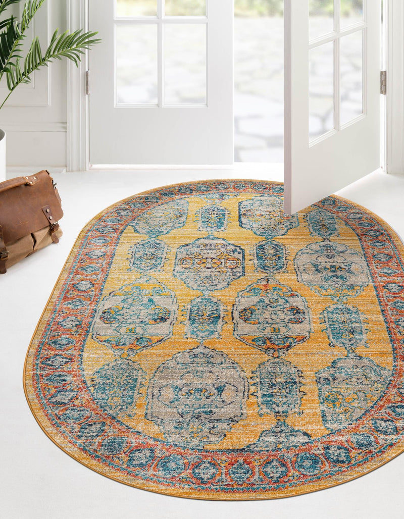 Seville Stripes Collection Area Rug -  Granada (Yellow) Oval Yellow  lifestyle 8