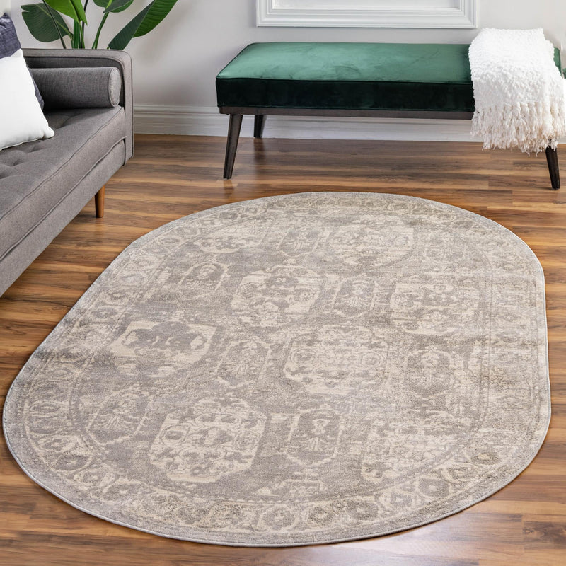 Seville Stripes Collection Area Rug -  Granada (Gray) Oval Gray  lifestyle 64