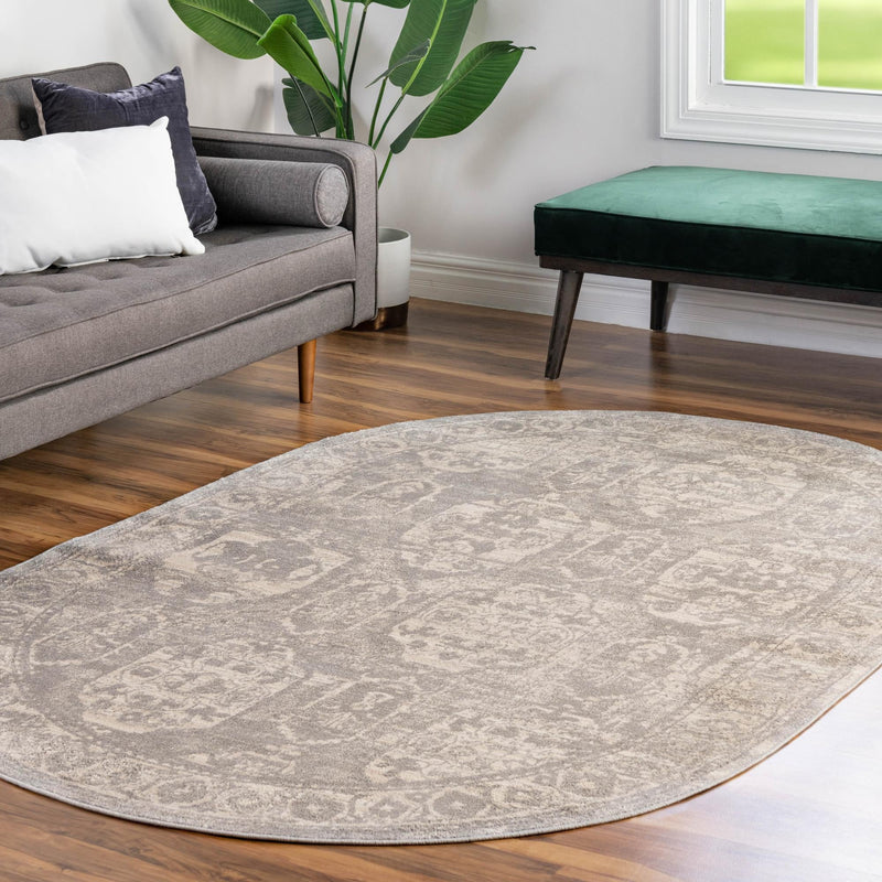 Seville Stripes Collection Area Rug -  Granada (Gray) Oval Gray  lifestyle 67