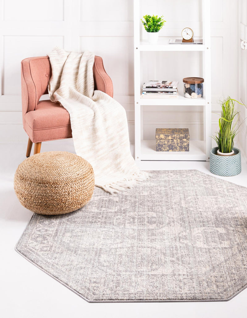 Seville Stripes Collection Area Rug -  Granada (Gray) Octagon Gray  lifestyle 10