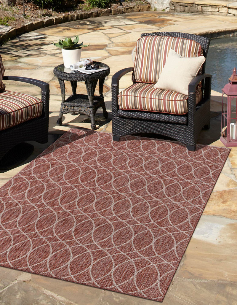 Garden Lattice Oasis Collection Area Rug -  Pavilion (Rust Red) Rectangle Rust Red  lifestyle 0