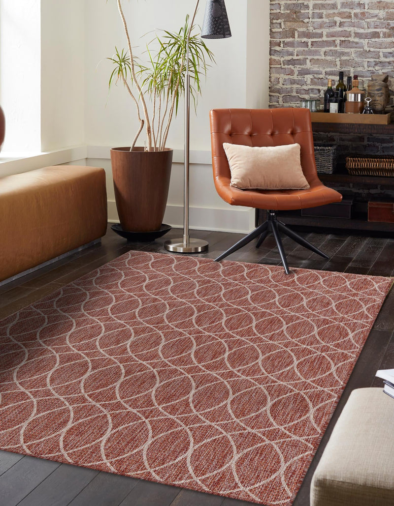 Garden Lattice Oasis Collection Area Rug -  Pavilion (Rust Red) Rectangle Rust Red  lifestyle 5