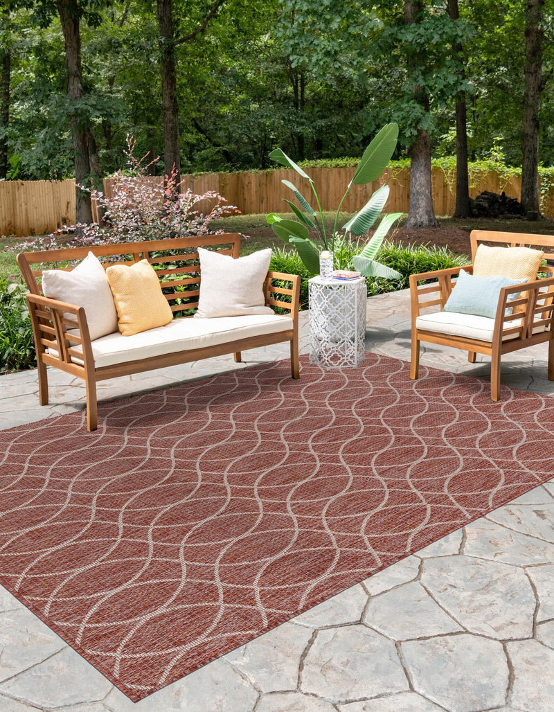 Garden Lattice Oasis Collection Area Rug -  Pavilion (Rust Red) Rectangle Rust Red  lifestyle 8