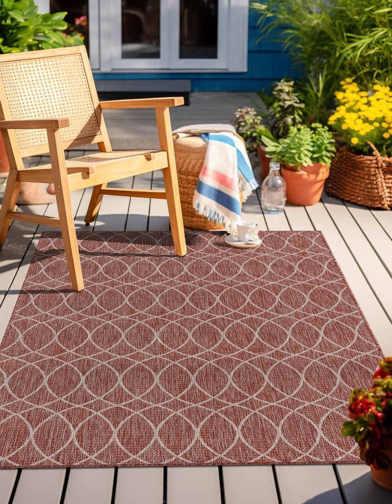 Garden Lattice Oasis Collection Area Rug -  Pavilion (Rust Red) Rectangle Rust Red  lifestyle 10