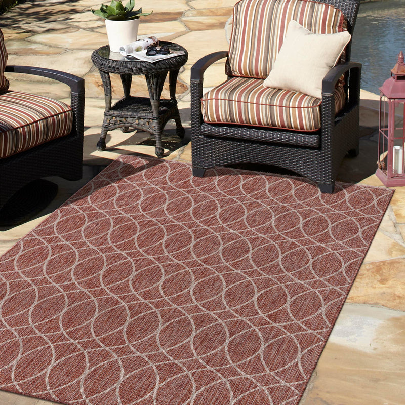 Garden Lattice Oasis Collection Area Rug -  Pavilion (Rust Red) Rectangle Rust Red  lifestyle 22