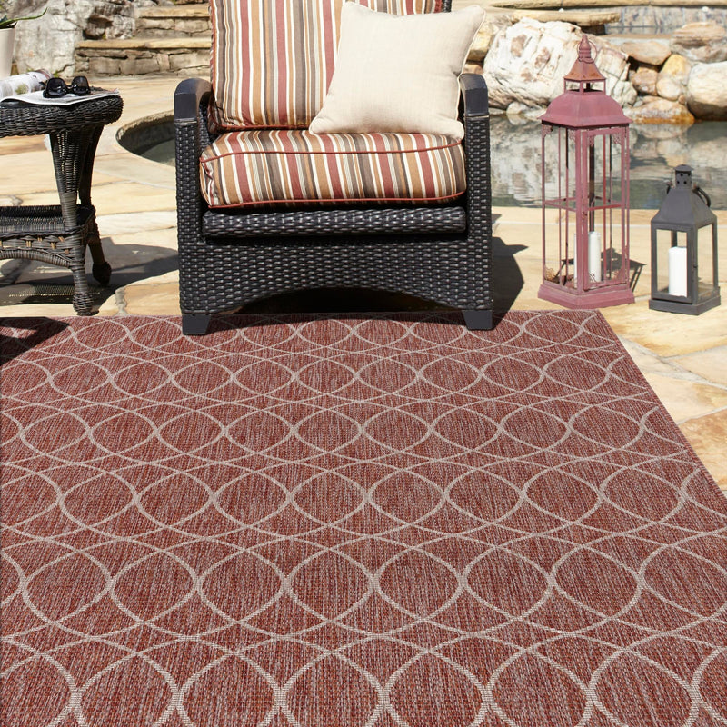 Garden Lattice Oasis Collection Area Rug -  Pavilion (Rust Red) Rectangle Rust Red  lifestyle 23