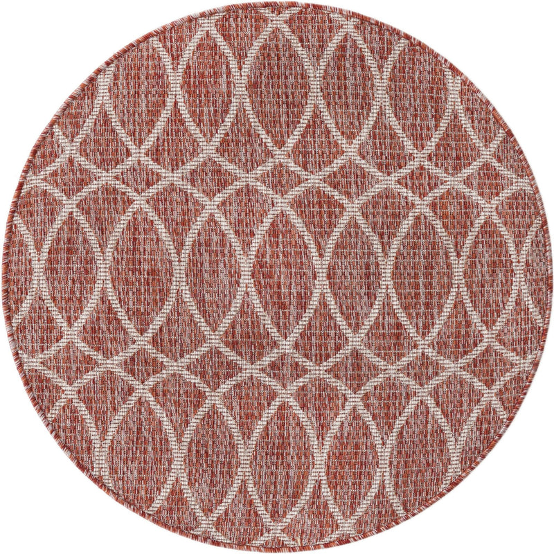 Garden Lattice Oasis Collection Area Rug -  Pavilion (Rust Red) Round Rust Red Main