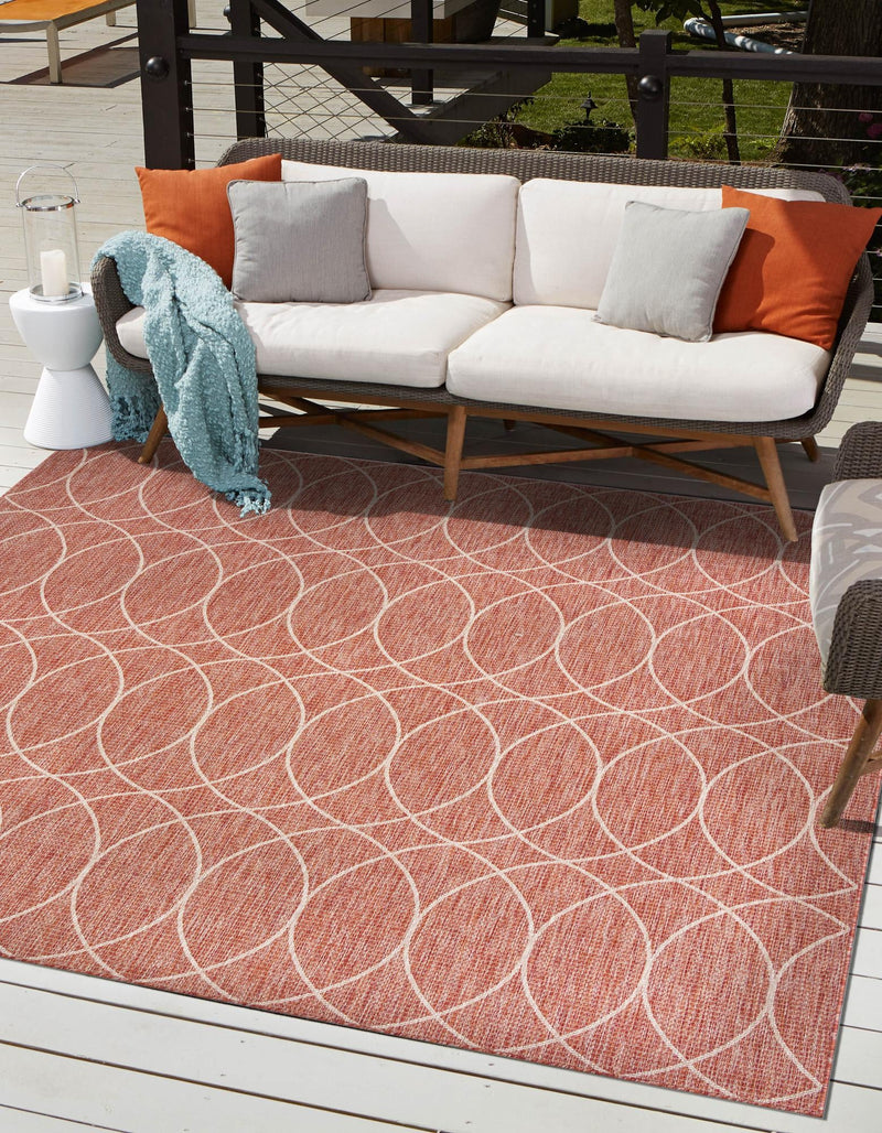 Garden Lattice Oasis Collection Area Rug -  Pavilion (Rust Red) Square Rust Red  lifestyle 0