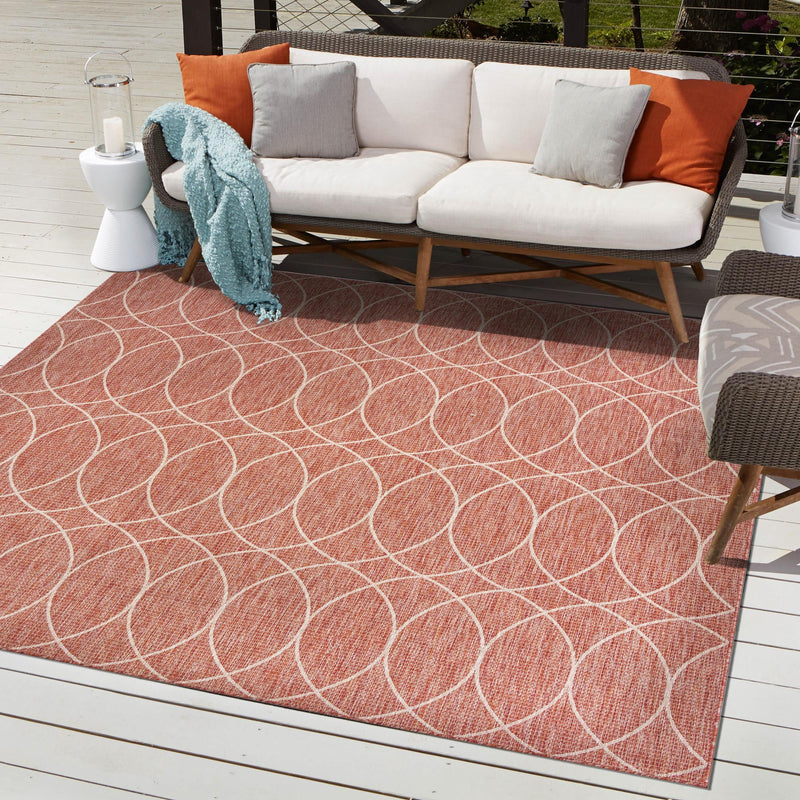 Garden Lattice Oasis Collection Area Rug -  Pavilion (Rust Red) Square Rust Red  lifestyle 13