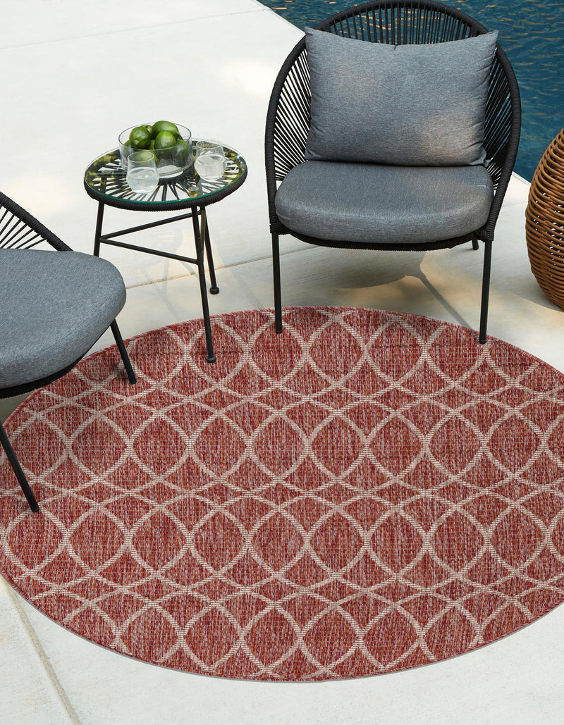 Garden Lattice Oasis Collection Area Rug -  Pavilion (Rust Red) Round Rust Red  lifestyle 0