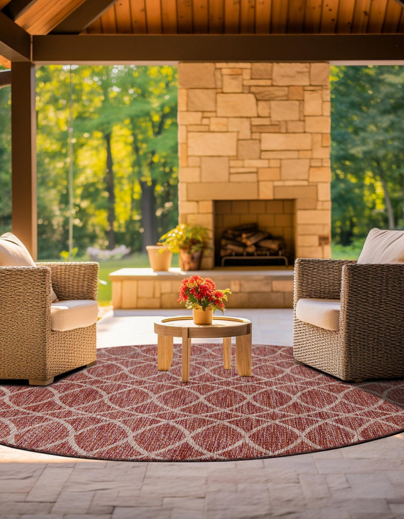 Garden Lattice Oasis Collection Area Rug -  Pavilion (Rust Red) Round Rust Red  lifestyle 42