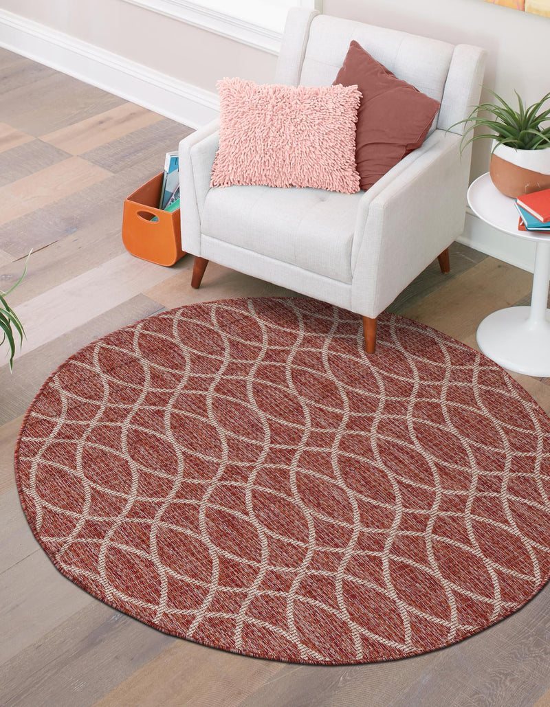 Garden Lattice Oasis Collection Area Rug -  Pavilion (Rust Red) Round Rust Red  lifestyle 44