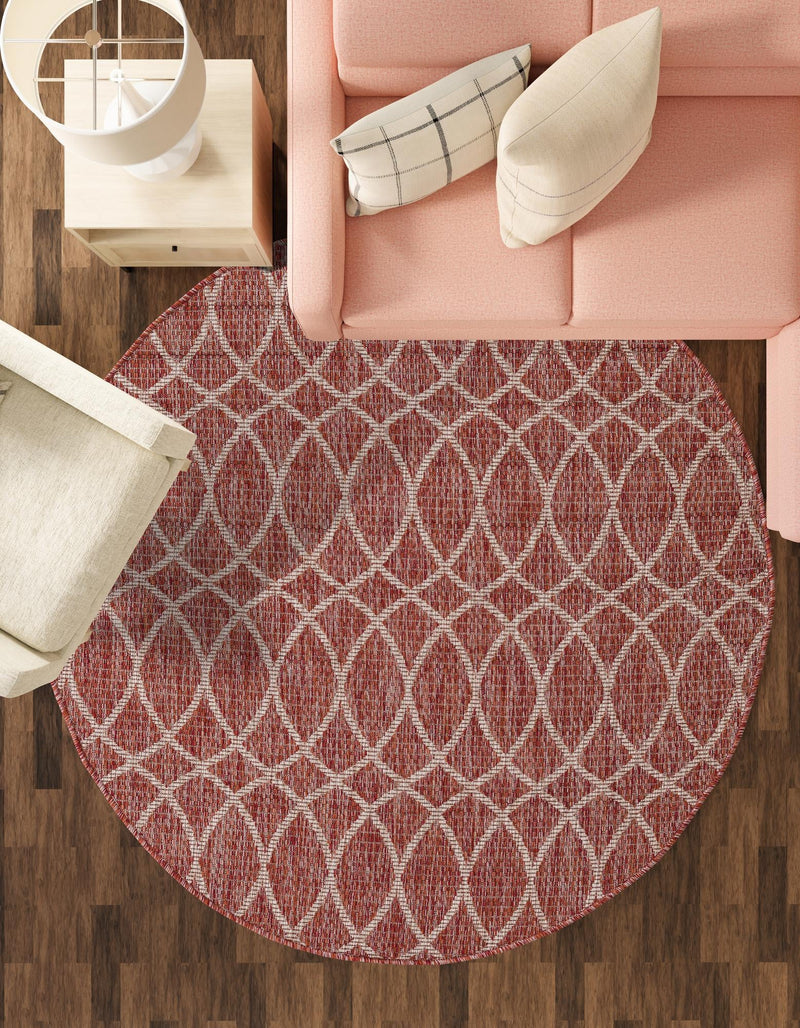 Garden Lattice Oasis Collection Area Rug -  Pavilion (Rust Red) Round Rust Red  lifestyle 48