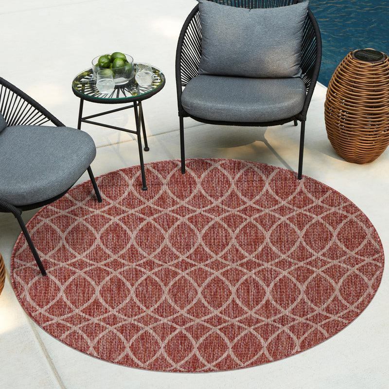 Garden Lattice Oasis Collection Area Rug -  Pavilion (Rust Red) Round Rust Red  lifestyle 13