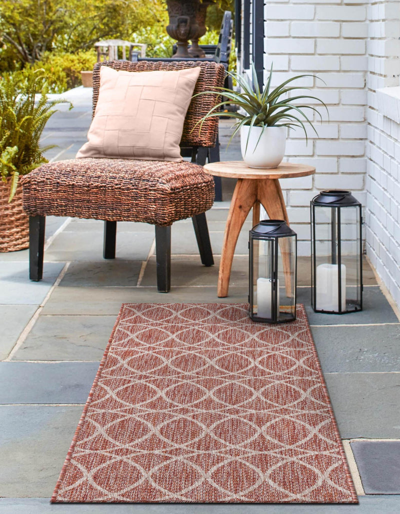 Garden Lattice Oasis Collection Area Rug -  Pavilion (Rust Red) Runner Rust Red  lifestyle 4