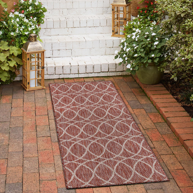 Garden Lattice Oasis Collection Area Rug -  Pavilion (Rust Red) Runner Rust Red  lifestyle 23