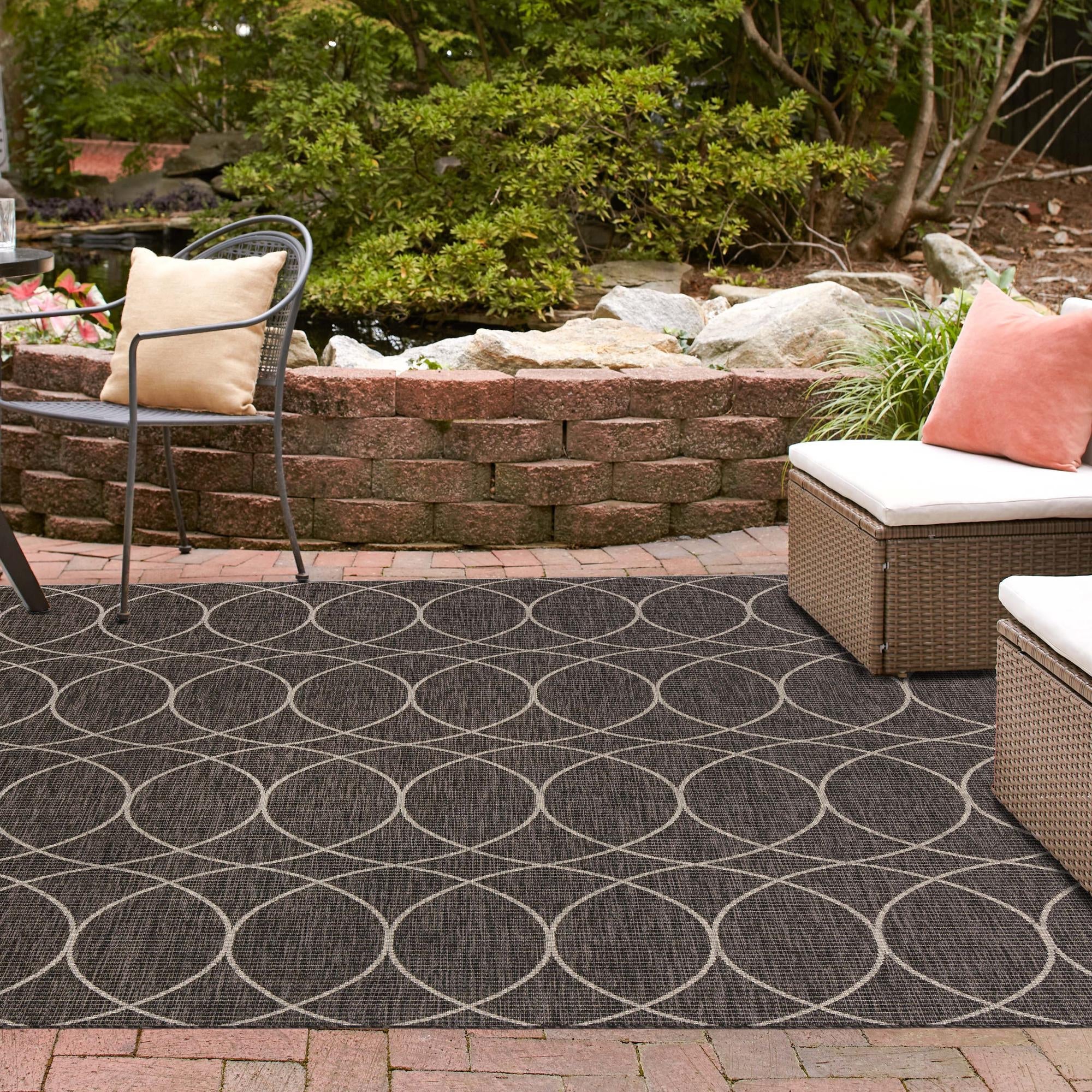 Seaside Lattice Collection Area Rug -  Pavilion (Charcoal)