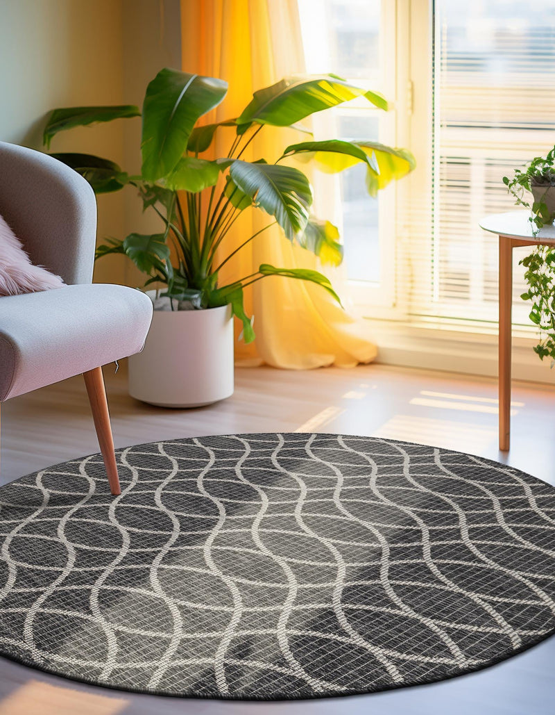 Garden Lattice Oasis Collection Area Rug -  Pavilion (Charcoal) Round Charcoal  lifestyle 42