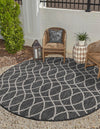 Garden Lattice Oasis Collection Area Rug -  Pavilion (Charcoal) Round Charcoal  lifestyle 44