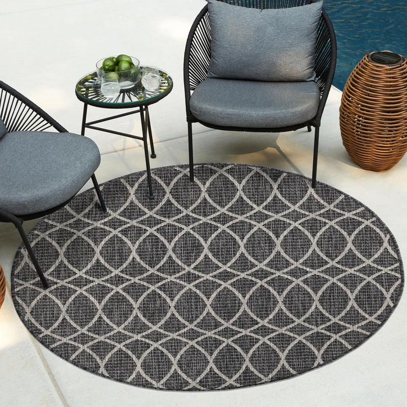 Garden Lattice Oasis Collection Area Rug -  Pavilion (Charcoal) Round Charcoal  lifestyle 23