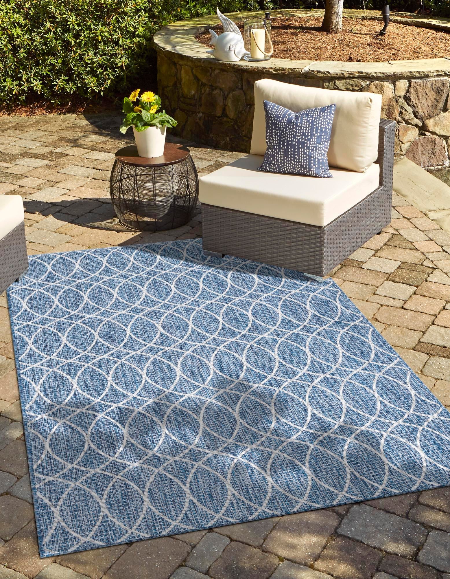 Seaside Lattice Collection Area Rug -  Pavilion (Blue)