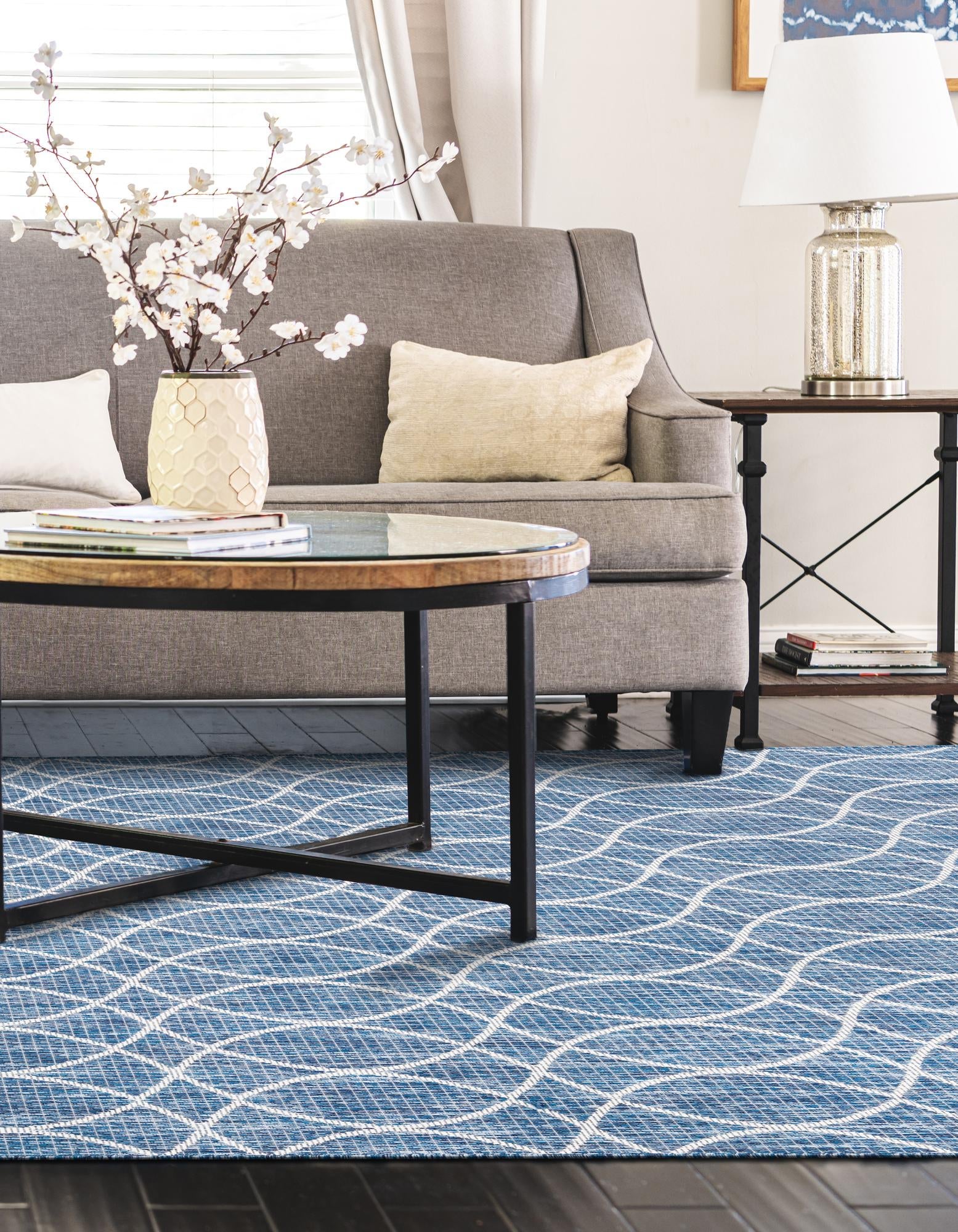 Seaside Lattice Collection Area Rug -  Pavilion (Blue)