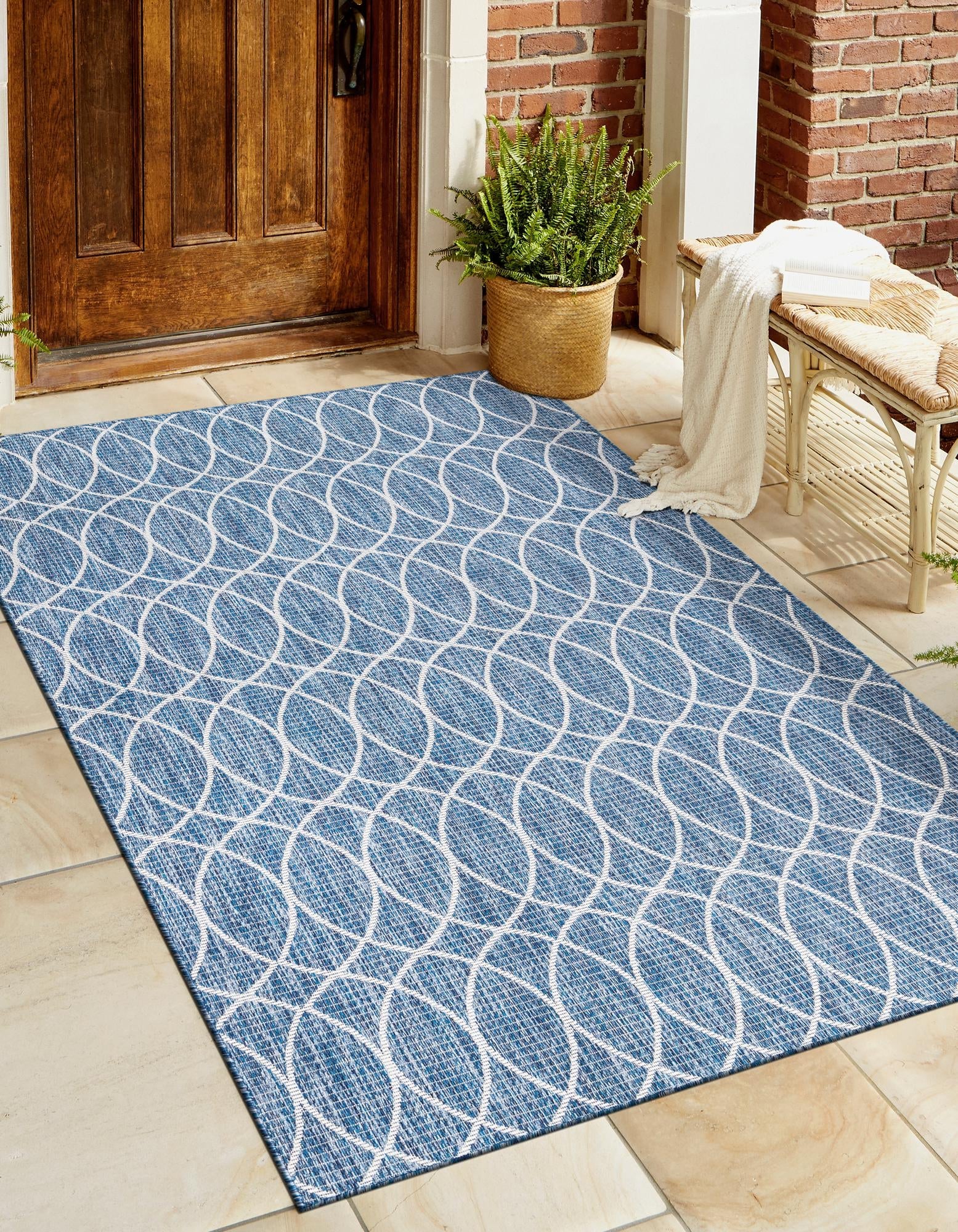 Seaside Lattice Collection Area Rug -  Pavilion (Blue)