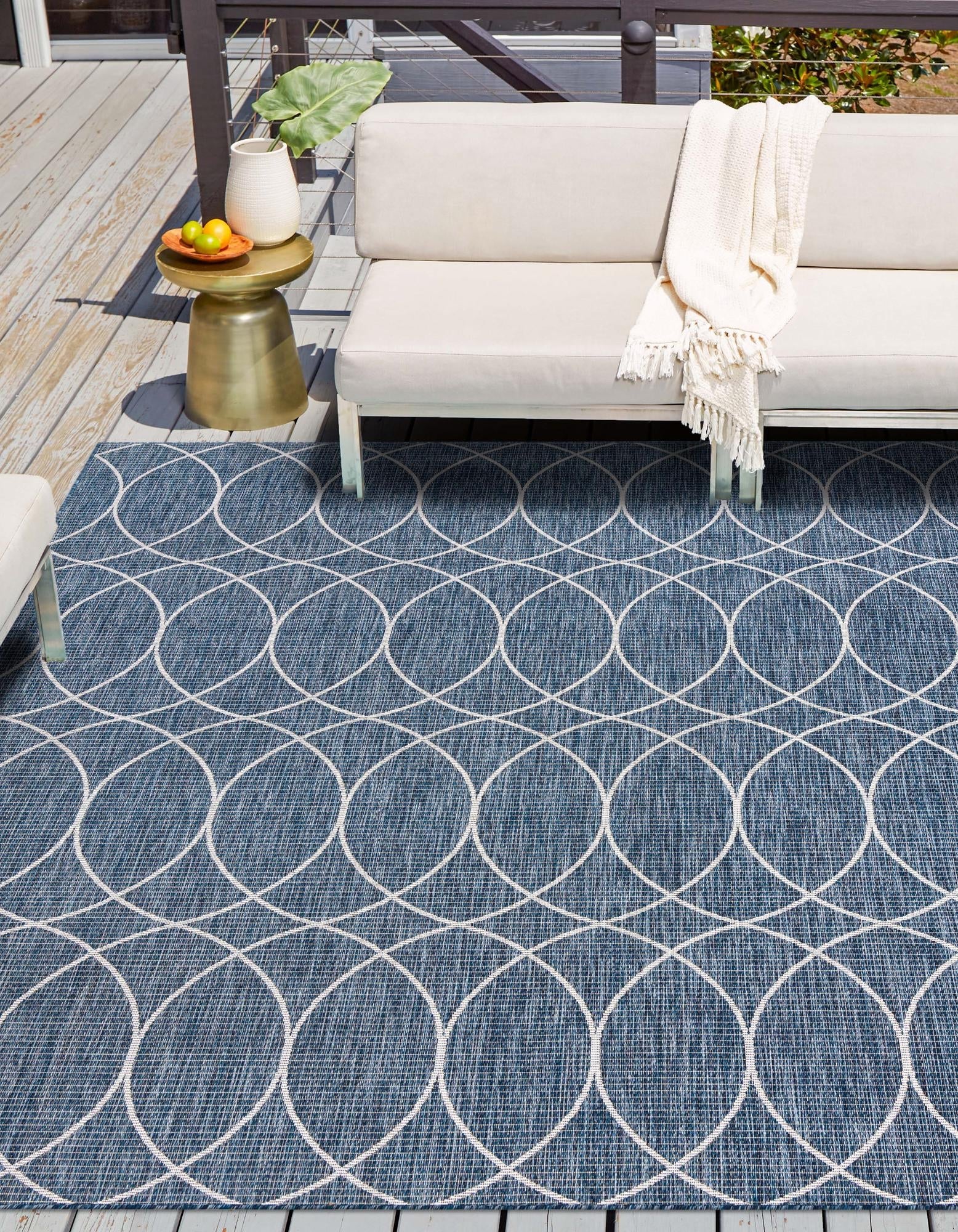 Seaside Lattice Collection Area Rug -  Pavilion (Blue)