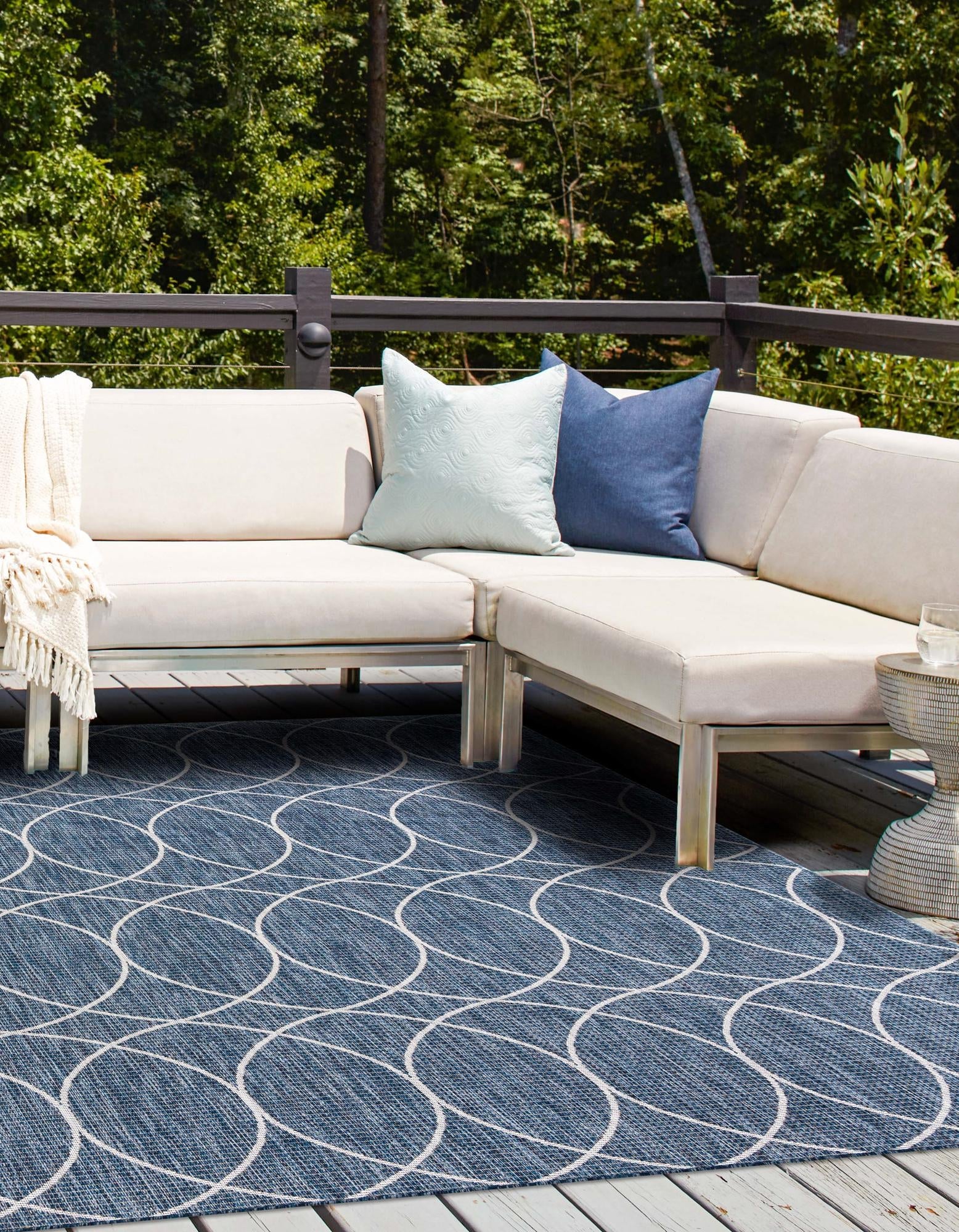 Seaside Lattice Collection Area Rug -  Pavilion (Blue)