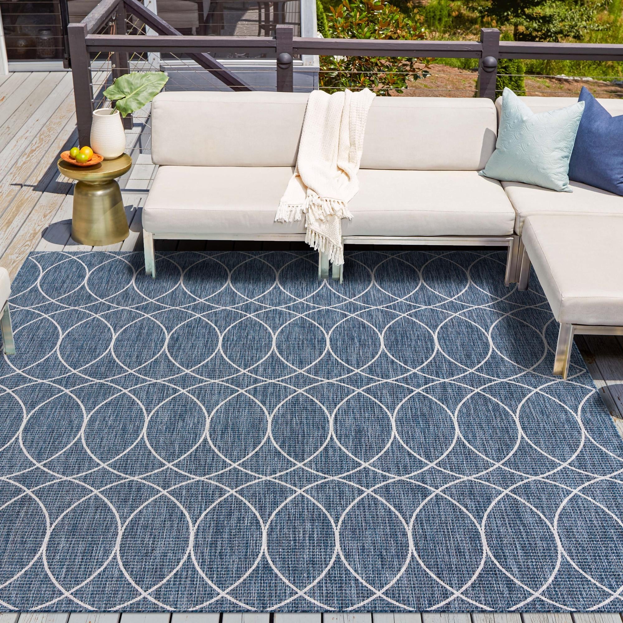 Seaside Lattice Collection Area Rug -  Pavilion (Blue)