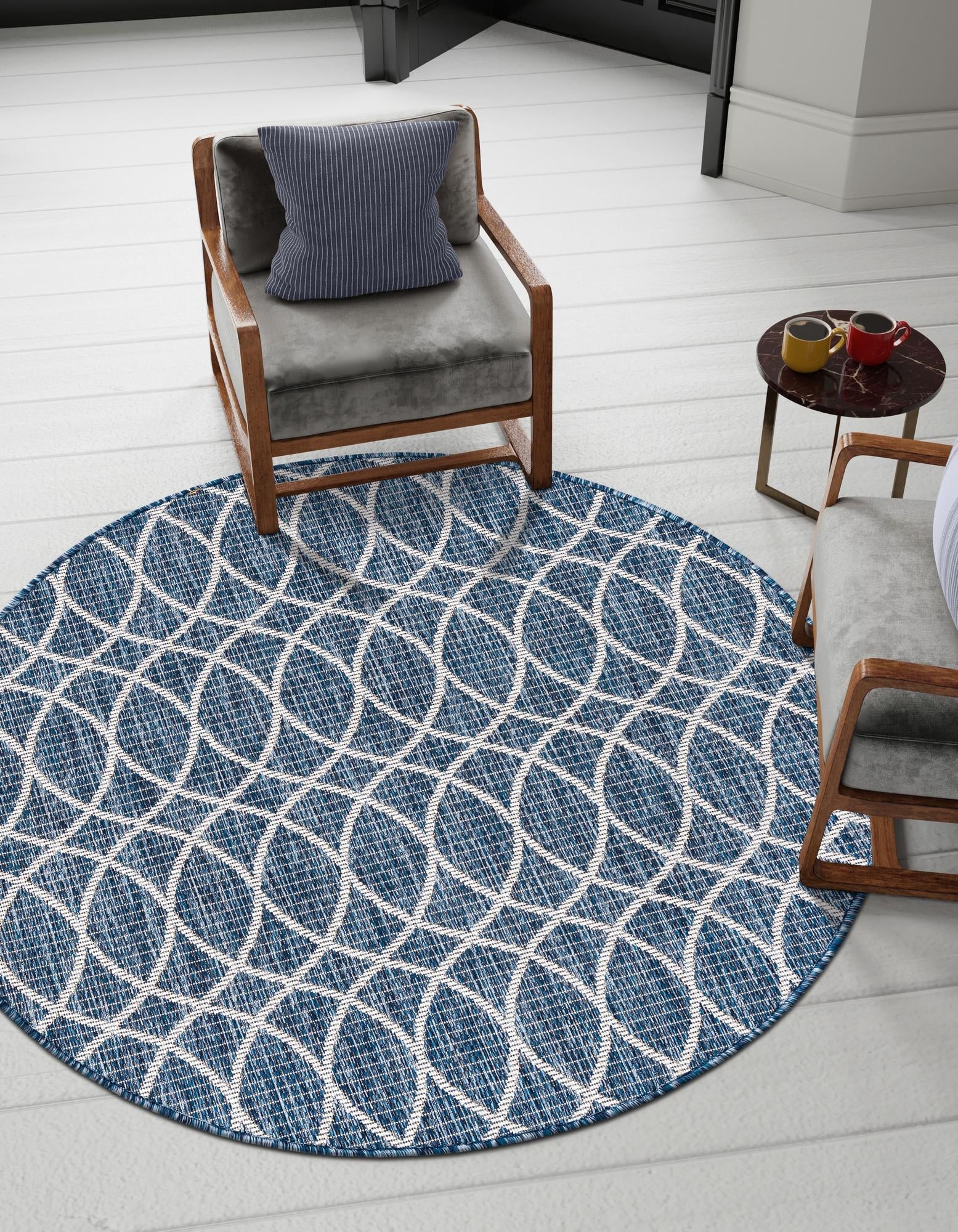 Seaside Lattice Collection Area Rug -  Pavilion (Blue)