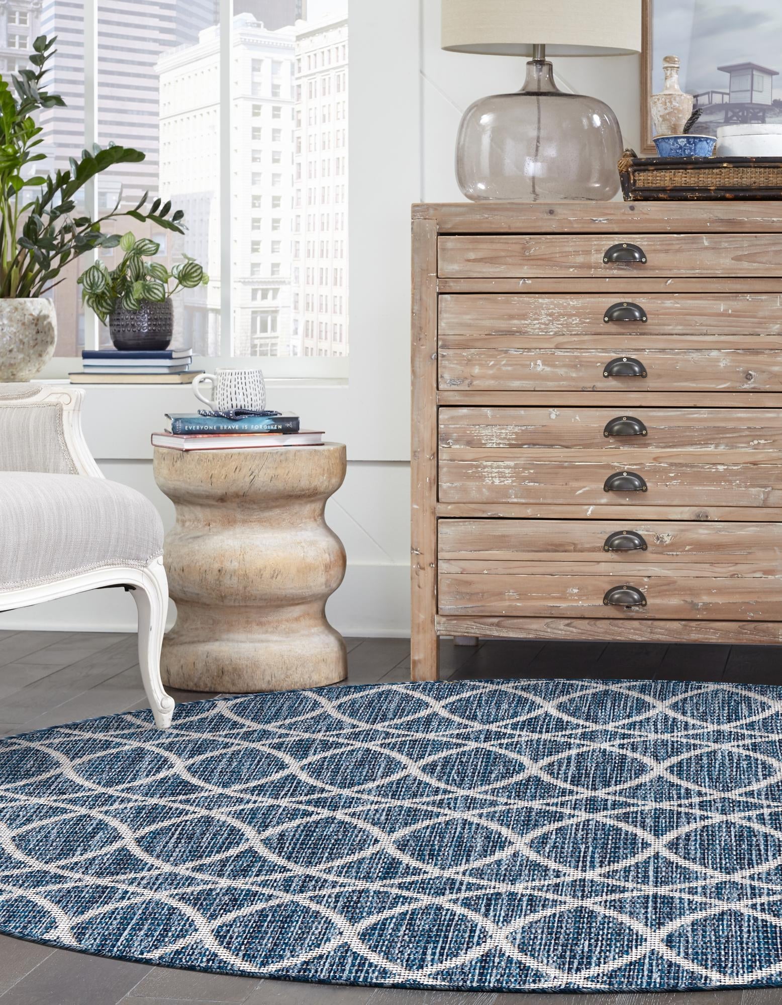 Seaside Lattice Collection Area Rug -  Pavilion (Blue)