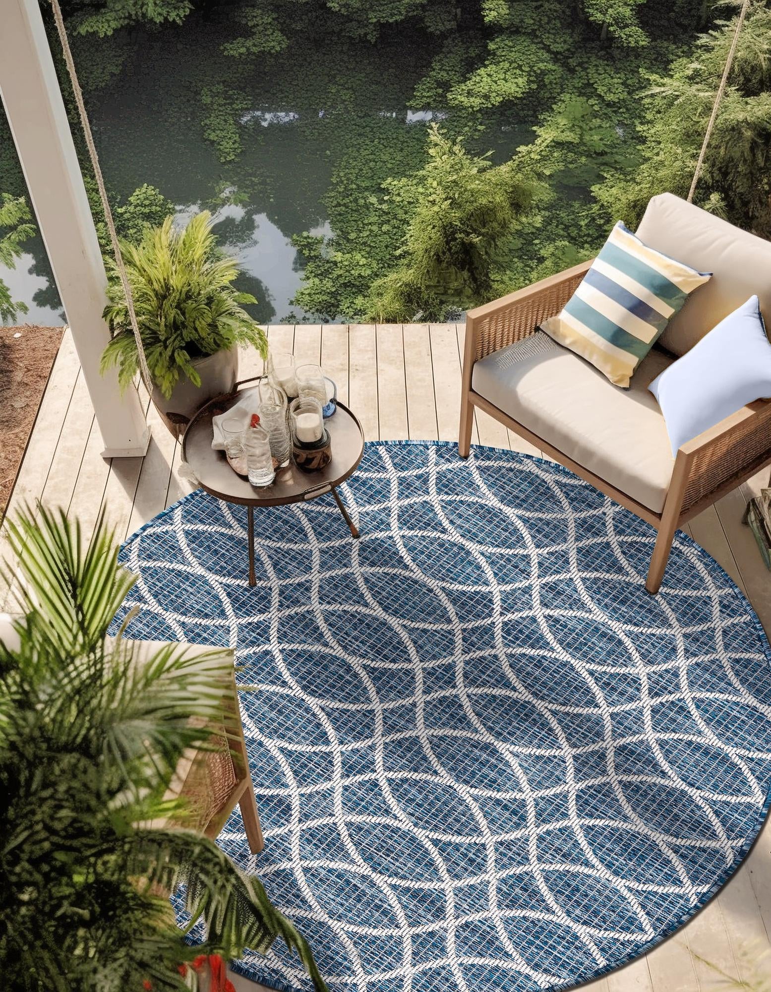 Seaside Lattice Collection Area Rug -  Pavilion (Blue)