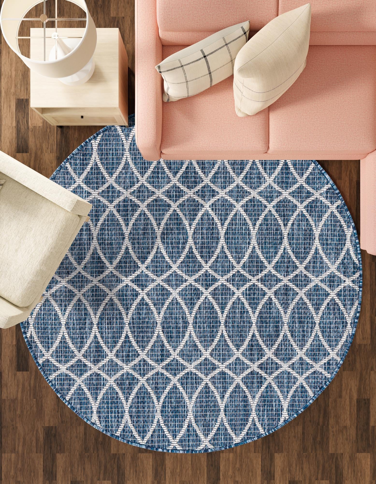 Seaside Lattice Collection Area Rug -  Pavilion (Blue)