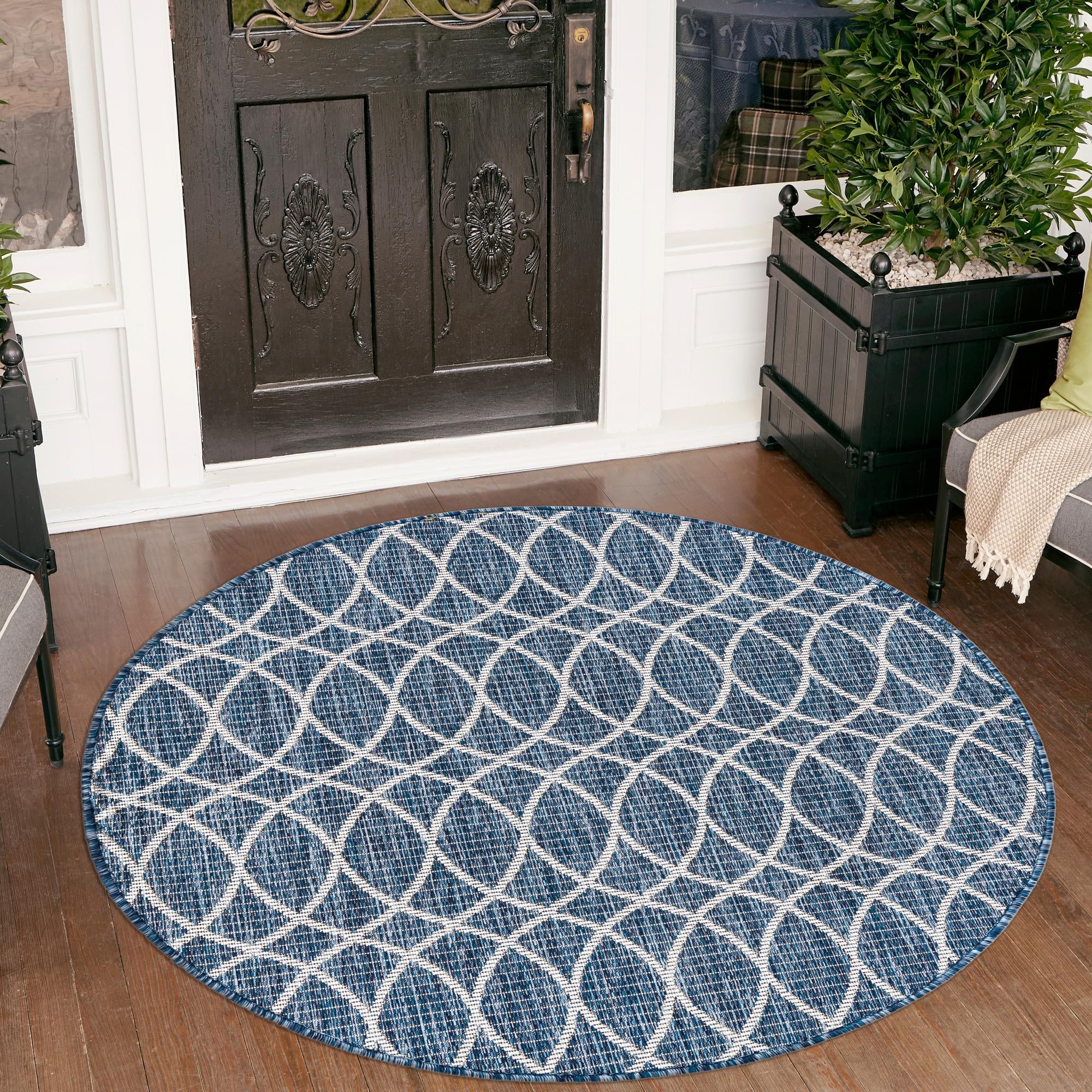 Seaside Lattice Collection Area Rug -  Pavilion (Blue)