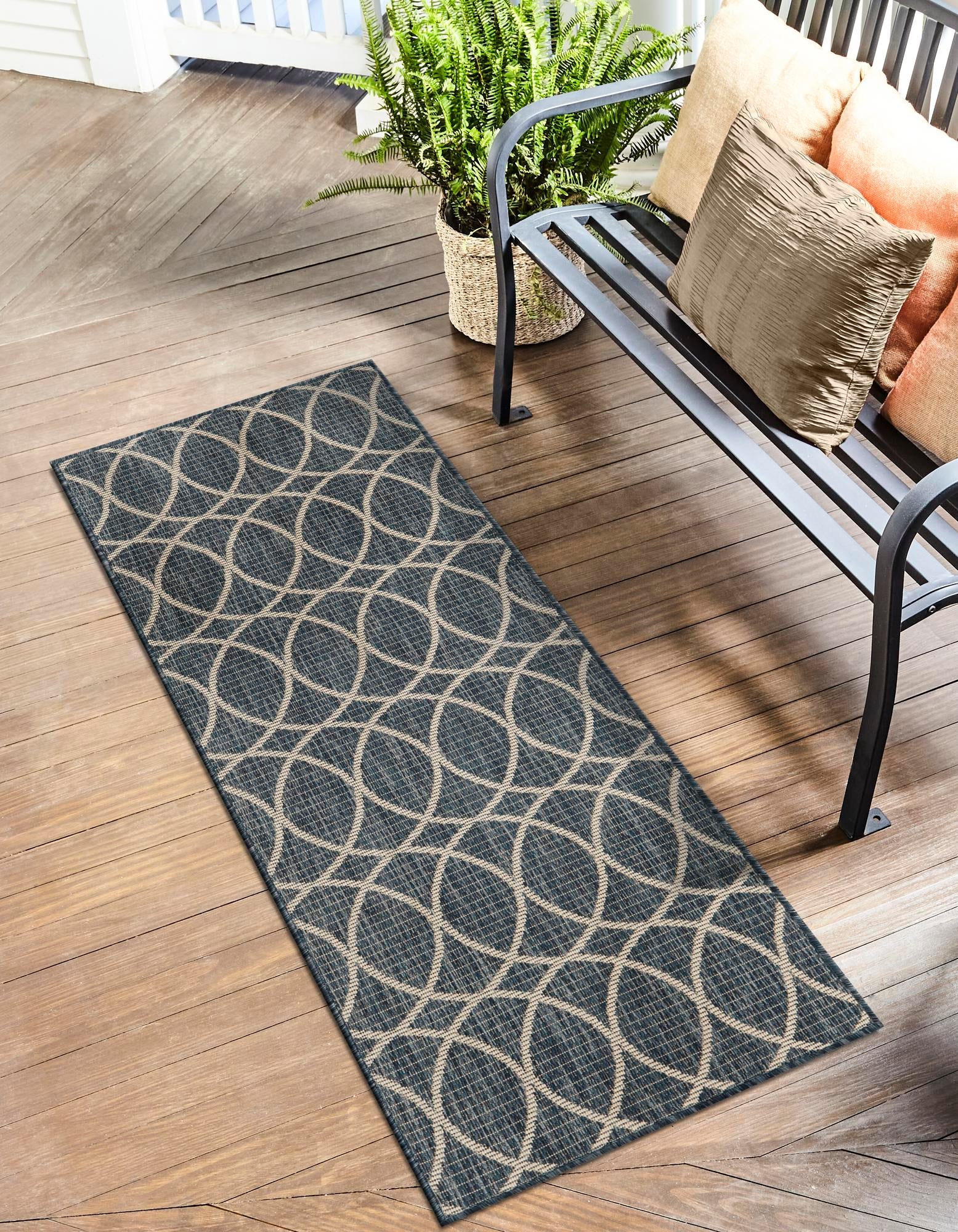 Seaside Lattice Collection Area Rug -  Pavilion (Blue)