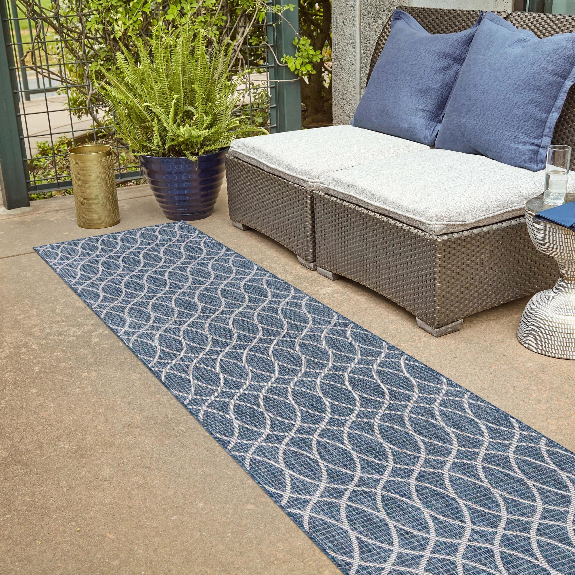 Seaside Lattice Collection Area Rug -  Pavilion (Blue)